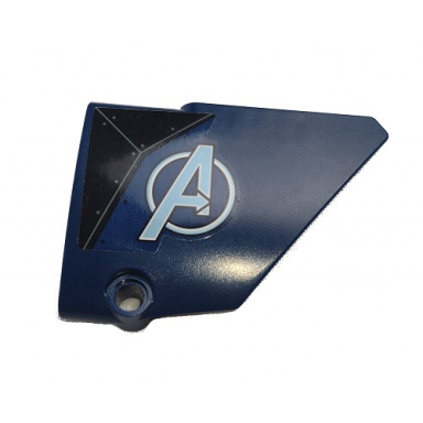 dark blue technic panel fairing 14 large short smooth side b with black hull plates and avengers logo pattern sticker - set 76126