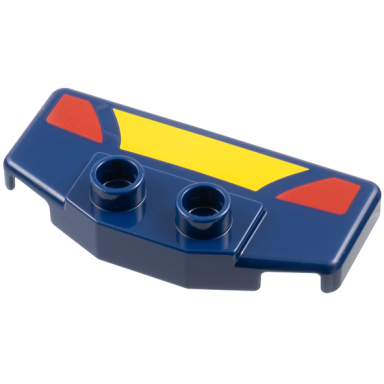 dark blue duplo rear spoiler wing with yellow trapezoid and 2 red markings pattern