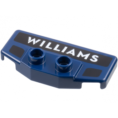 dark blue duplo rear spoiler wing with white williams on black background 2 black markings pattern