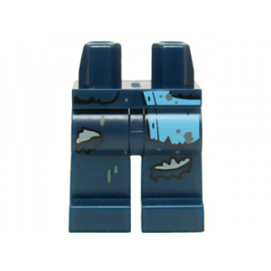 dark blue hips and legs with medium blue shirt tail rips and mud splotches pattern