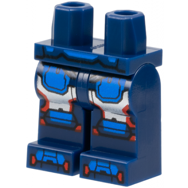 dark blue hips and legs with silver armor red trim blue belt panels knee pads and shoe tips pattern