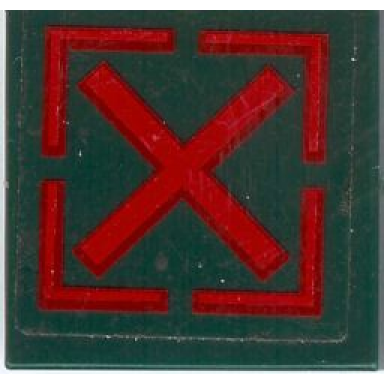 dark green tile 2 x 2 with red square and x pattern sticker - set 7626