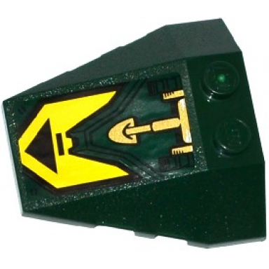 dark green wedge 4 x 4 triple with stud notches with black triangle on yellow background and gold hydraulic cylinder pattern sticker - set 70735