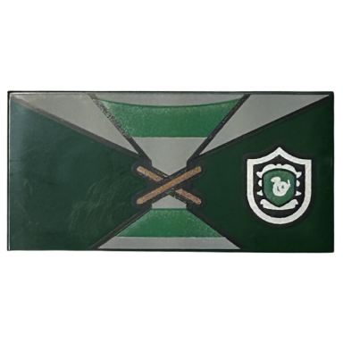 dark green tile 2 x 4 with quidditch robe tied over shirt with green and light bluish gray stripes slytherin crest pattern brickheadz draco malfoy torso