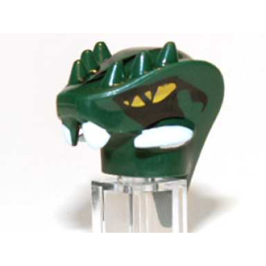 dark green minifigure head modified snake with horns and black scales pattern lizaru