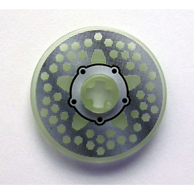 glow in dark trans technic disk 3 x 3 with silver disk brake hub with black bolts pattern sticker - set 8645