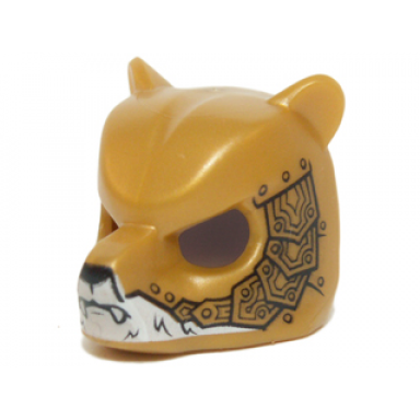 pearl gold minifigure headgear mask bear with white face and gold scaled armor pattern