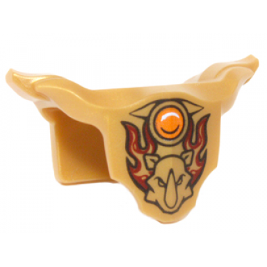 pearl gold minifigure armor breastplate with shoulder pads with rhinoceros head dark red flames and orange round jewel fire chi pattern