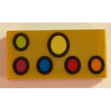 pearl gold tile 1 x 2 with lime yellow magenta blue red and orange ovals with black outlines pattern brickheadz thanos infinity gauntlet
