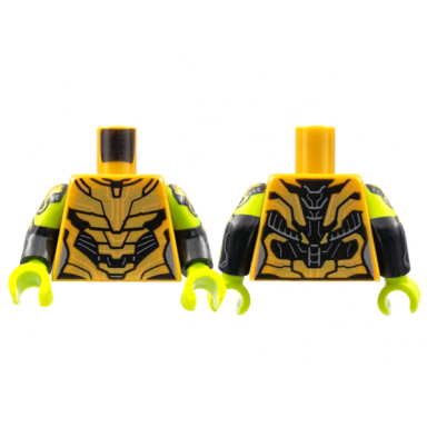 pearl gold torso female armor gold plates black trim pattern gamora black arms with lime short sleeves gold armor pattern lime hands