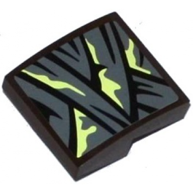 dark brown slope curved 2 x 2 x 2 3 with dark bluish gray wrappings with yellowish green stains pattern sticker - set 70737