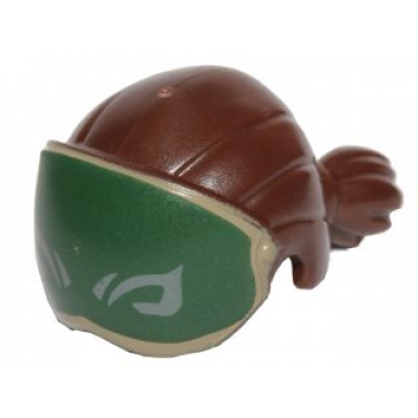 dark brown minifigure hair straight cut with short ponytail with dark green eye cover with dark bluish gray markings pattern