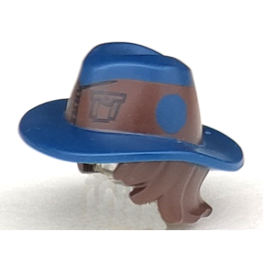 dark brown minifigure hair combo hair with hat tousled hair dark blue hat with dark brown vest for a band pattern