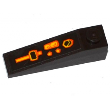 dark brown slope 18 4 x 1 with lever and rock buttons pattern model left side sticker - set 70314
