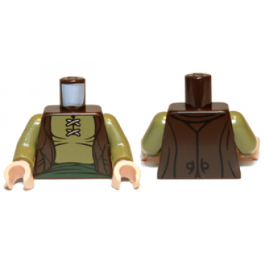 dark brown torso lotr vest with olive green shirt and dark green sash pattern olive green arms light nougat hands