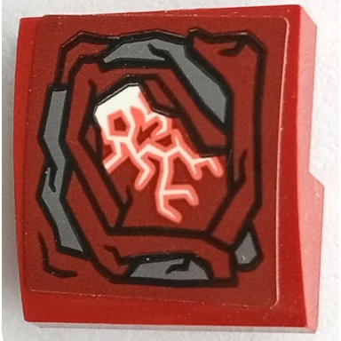 dark red slope curved 2 x 2 x 2 3 with armor with black outlines dark bluish gray highlights white and coral cosmic energy pattern model left side sticker - set 76155