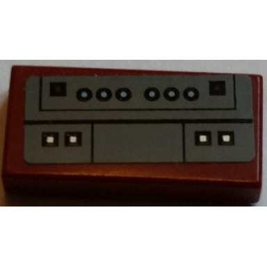 dark red tile 1 x 2 with dark red blue and white controls pattern sticker - set 7961
