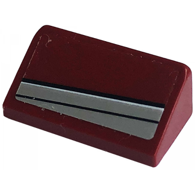 dark red slope 30 1 x 2 x 2 3 with silver stripes pattern model left side sticker - set 76903