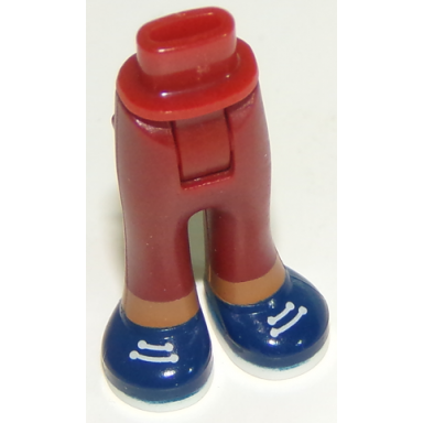 dark red mini doll hips and trousers with back pockets with medium nougat ankles and dark blue shoes with white laces and soles pattern - thick hinge