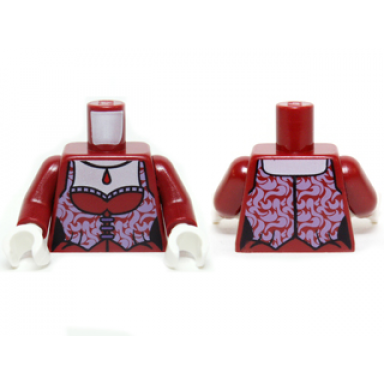 dark red torso monster fighters female corset with lavender trim and dark red pendant pattern dark red arms white hands
