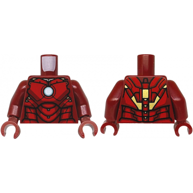 torso armor with metallic light blue and white circle arc reactor red panels gold trim on back pattern iron man mark 4 dark red arms dark red hands