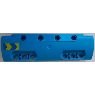 dark azure technic panel curved 11 x 3 with 10 pin holes through panel surface with blue and lime chevrons pattern model right side sticker - set 42091