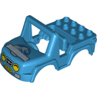 dark azure duplo car body off road with headlights and jurassic world logo pattern