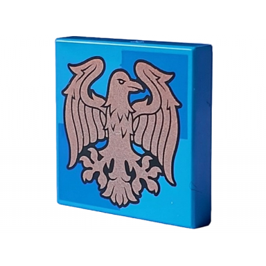 dark azure tile 2 x 2 with copper ravenclaw crest on blue squares pattern