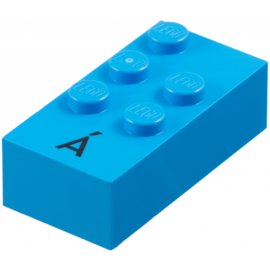 brick braille 2 x 4 with 5 studs with black capital letter a with acute Á pattern dots-12356 ⠷ spanish