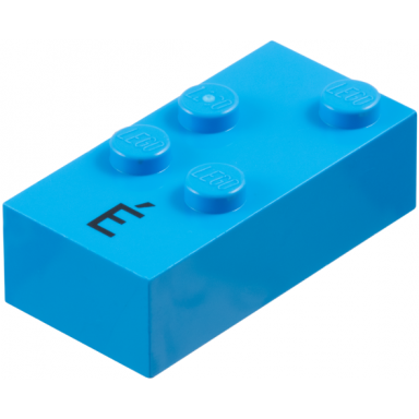 brick braille 2 x 4 with 4 studs with black capital letter e with acute É pattern dots-2346 ⠮ spanish