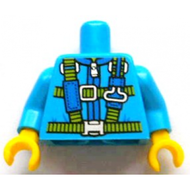 dark azure torso blue and lime parachute harness straps and silver buckles pattern dark azure arms yellow hands
