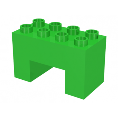 bright green duplo brick 2 x 4 x 2 with 2 x 2 cutout on bottom
