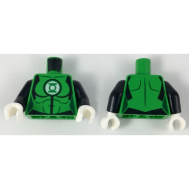 bright green torso female super hero costume with black shoulders and waistband dark green muscles outline and green lantern logo on white circle pattern black arms white hands