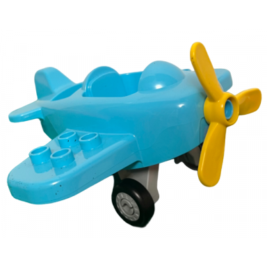 medium azure duplo airplane small with propeller rotor 3 blade 4 diameter and light bluish gray duplo airplane landing gear with 4 studs on top and 2 wheels