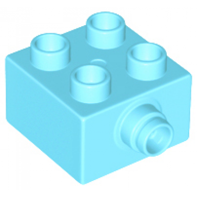 medium azure duplo brick 2 x 2 with pin on side with groove