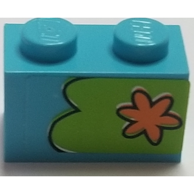 medium azure brick 1 x 2 with orange flower on lime background pattern model right side sticker - set 75903