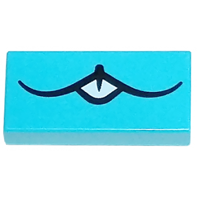 medium azure tile 1 x 2 with black curved mouth and white teeth pattern bunchu