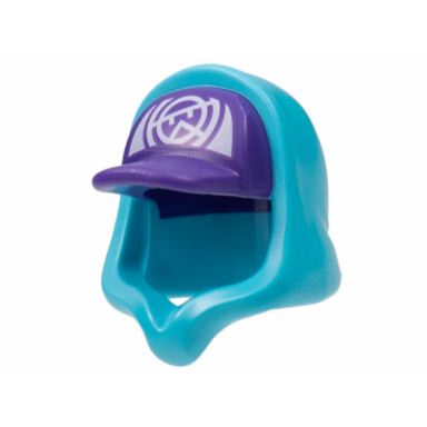 medium azure minifigure headgear hood hoodie with molded dark purple cap and printed white panel with stylized wu pattern