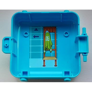 medium azure container box 3 x 8 x 6 2 3 half front with backpack with headphones zipper flaming soccer ball and go team and sports changing room with bench jacket and shower on inside pattern sticker - set 41669