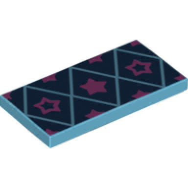 medium azure tile 2 x 4 with dark pink stars on dark blue diamonds pattern
