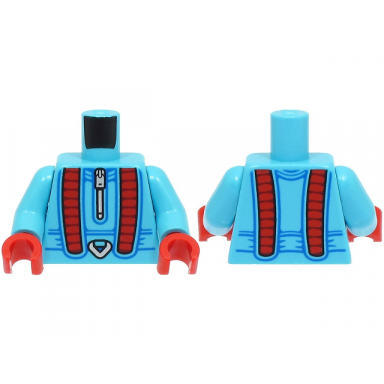medium azure torso jumpsuit with red panels silver zipper and carabiner dark azure lines pattern medium azure arms red hands