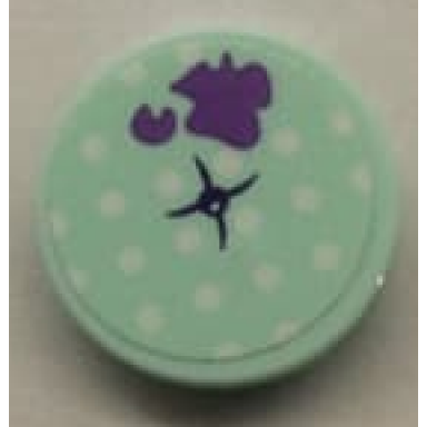 light aqua tile round 2 x 2 with bottom stud holder with light aqua cushion and dark purple splotch pattern sticker - set 41332