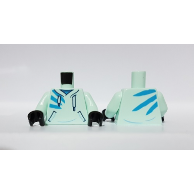light aqua torso hoodie with laces and pockets dark azure stripes pattern light aqua arms black hands