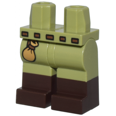 olive green hips and legs with molded dark brown lower legs boots and printed reddish brown belt and medium nougat pouch pattern