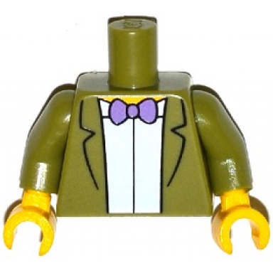 olive green torso simpsons jacket white shirt and purple bow tie pattern olive green arms yellow hands