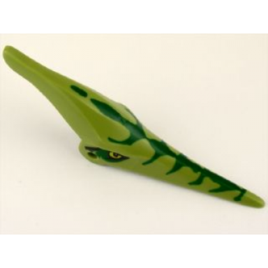 olive green dinosaur head pteranodon with eyes and dark green stripes pattern