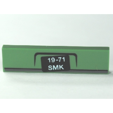 sand green tile 1 x 4 with white 19-71 smk on black background pattern