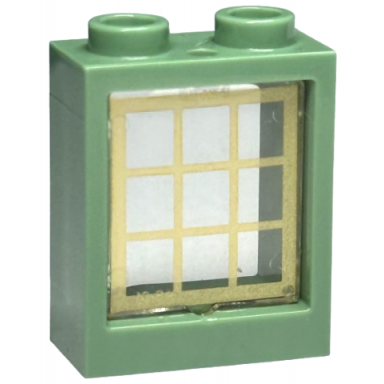 sand green window 1 x 2 x 2 flat front with trans-clear glass with gold lattice pattern 60592 60601pb045