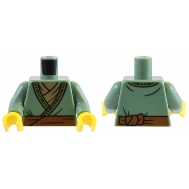 sand green torso robe with dark green and gold trim and dark orange belt over dark tan shirt pattern sand green arms yellow hands