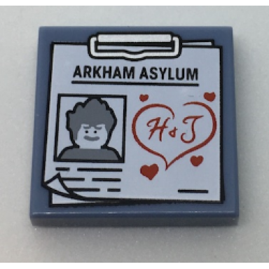 sand blue tile 2 x 2 with clipboard with arkham asylum joker image and red h j in heart pattern